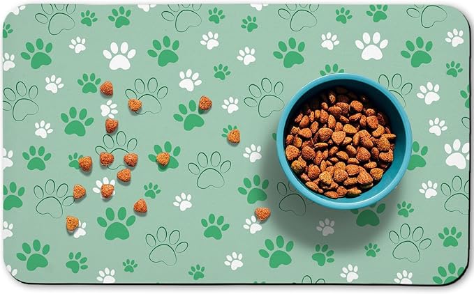 Dog Food Mat, Absorbent Water Bowl Mats Cat Pet Feeding Placemats Green 16 * 24 inch
