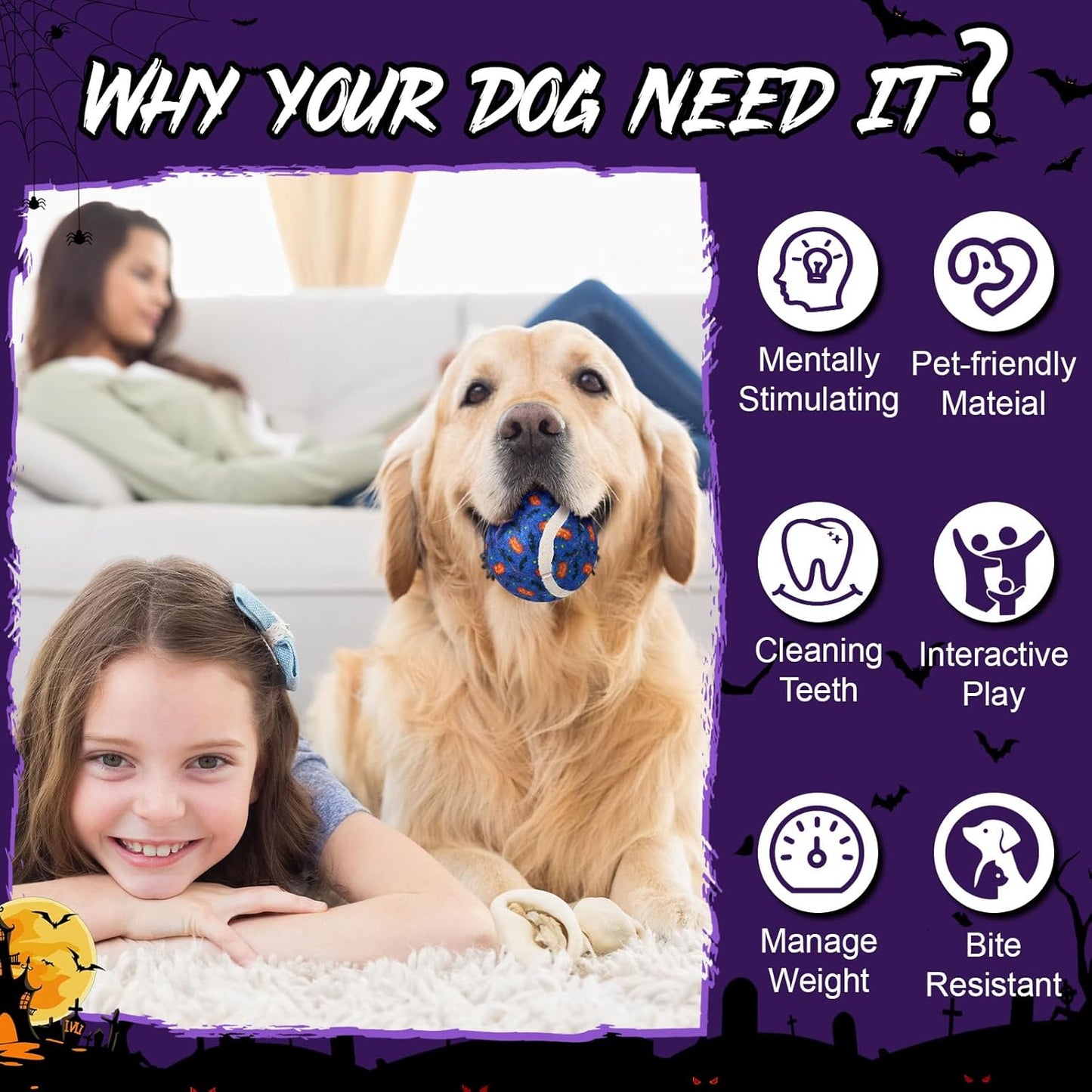 Civaner 6 Pcs Halloween Dog Toys Bulk, 2.5 Inch Squeaky Tennis Balls for Small Medium Large Dogs Pets Puppy Chew Teething Toy Interactive Training Gifts Xmas Stocking Stuffers