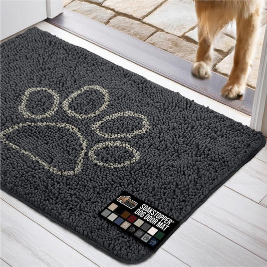 GORILLA GRIP Dog Doormat, Absorbent Doormats for Muddy Dogs Paws, 48x30 Machine Washable Soakstopper Rugs, Cleaner Floors, US Designed Pet Bed Door Mat, Indoor Entrance Pets Rug, Charcoal