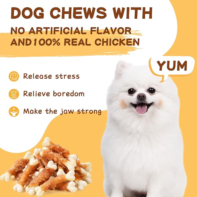 Dog Treats Chicken Wrapped Calcium Bone, Dog Chews for Small Dogs, Natural Teeth Clean w/Taurine,12.5 oz