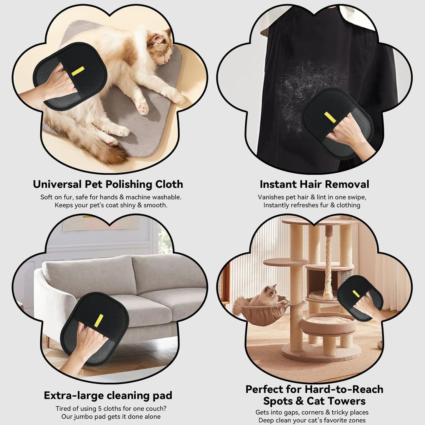 Cat and Dog Flea Comb with Pet Hair Removal Glove, Portable Pet Cleaning Set for Massage and Grooming, Deshedding, Fur Cleaning (4-PCS)