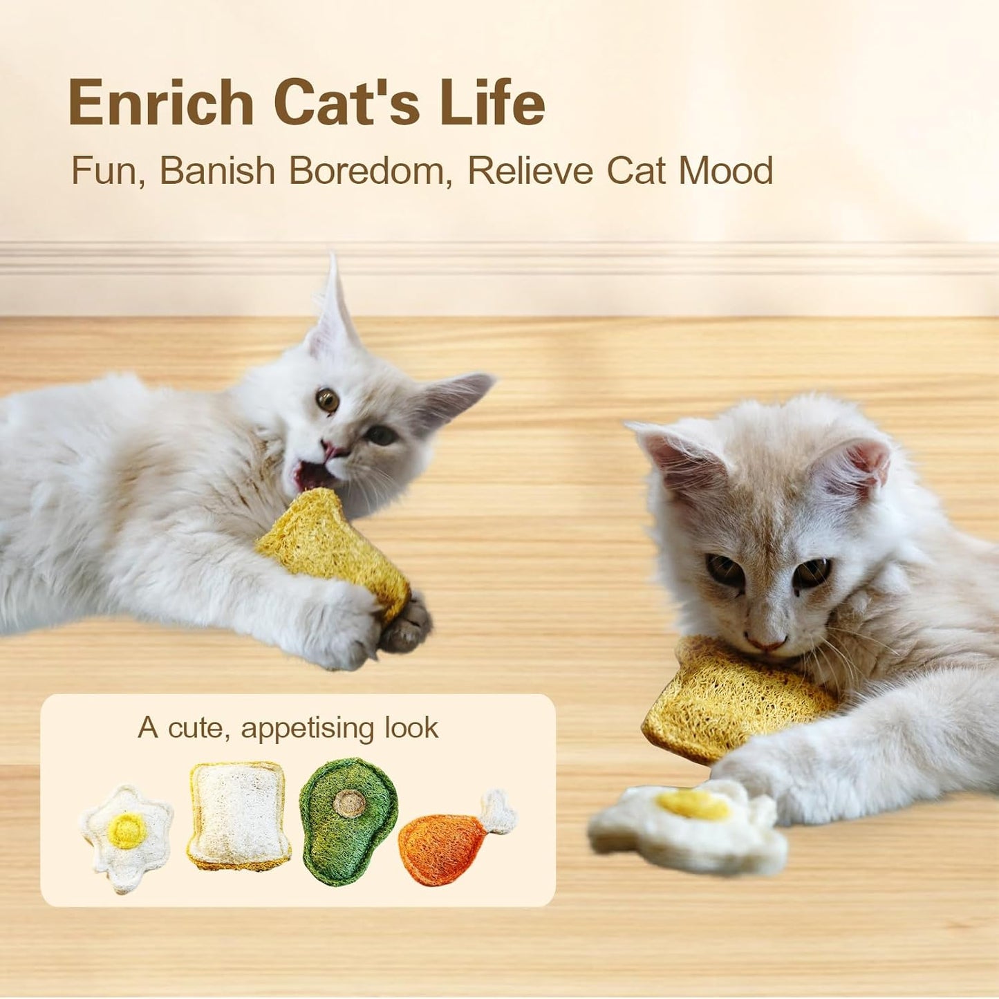 Loofah Chew Cat Toys with Catnip and SilverVine (Actinidia) for Kittens and Cats: Dental Care and Teething Comfort