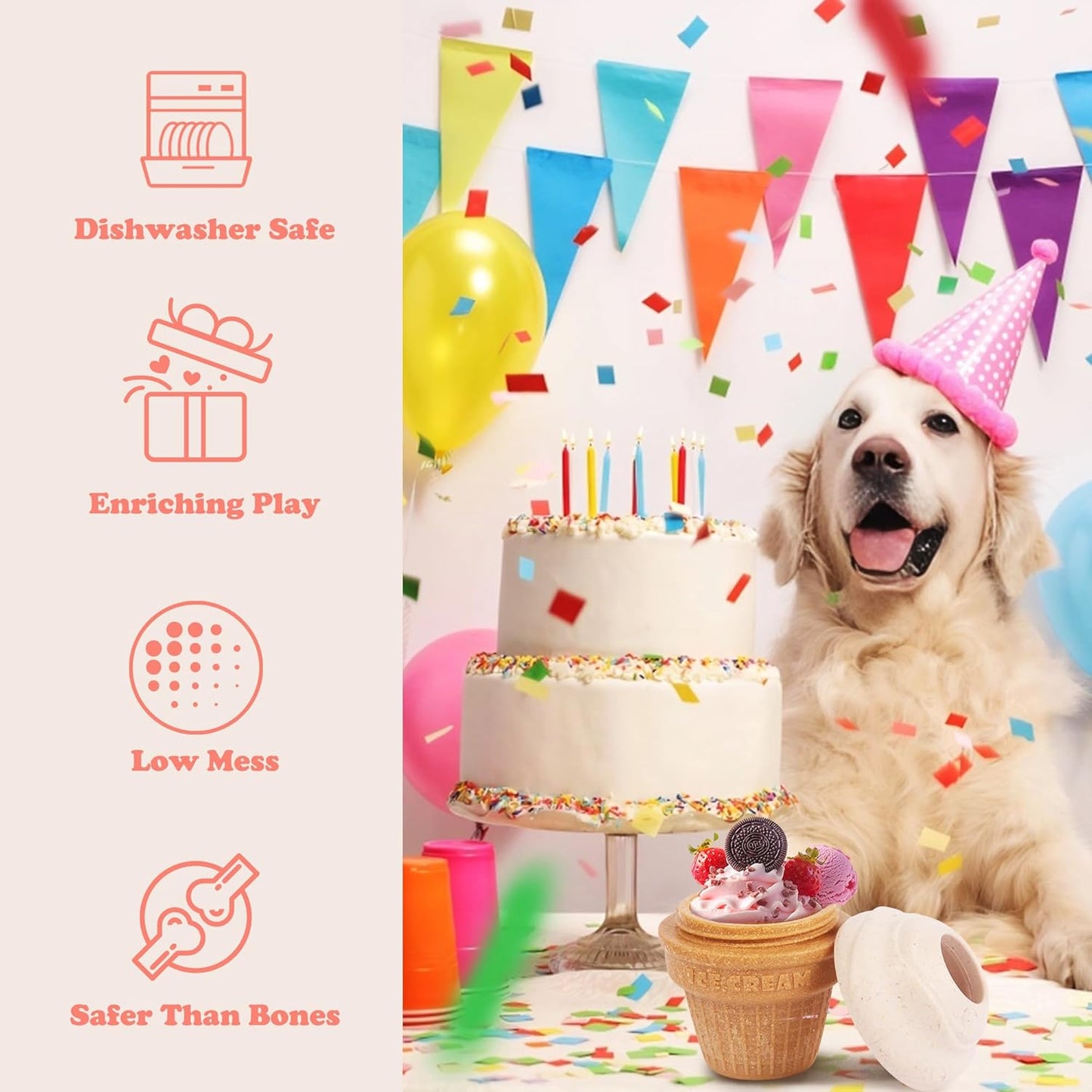 Interactive Dog Toys for Boredom-Multi-Functional Design-Birthday Gifts for Dogs-Frozen Treats-Medium/Large Dog Toys-Party Ice Cream