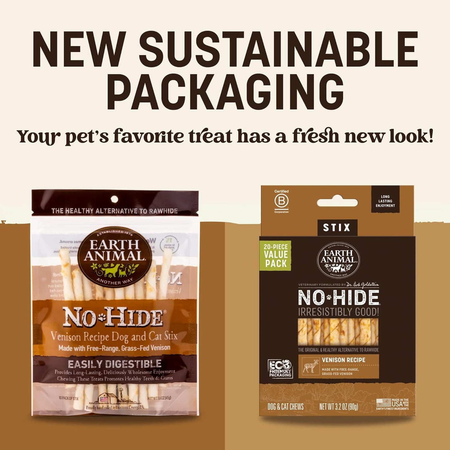 Earth Animal No-Hide Stix Venison Recipe Natural Rawhide Alternative Dog & Cat Chews - 80 Count Extra Value Pack