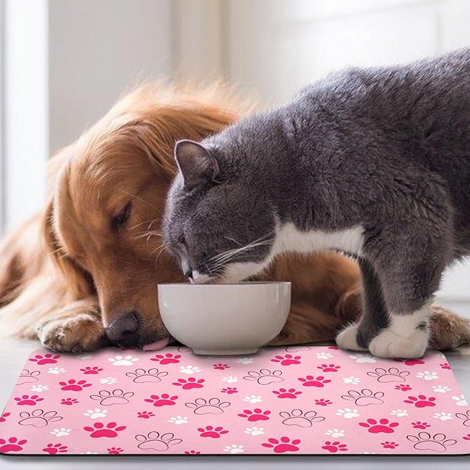 Dog Food Mat, Absorbent Water Bowl Mats Cat Pet Feeding Placemats Pink 16 * 24 inch