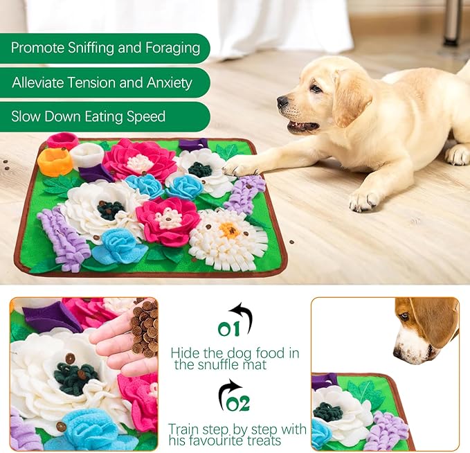 Snuffle Mat for Dogs Pet Treats Feeding Mat for Small/Medium Breed Dogs Non-Slip/Portable/Durable Interactive Dog Puzzle Toys Encourages Natural Foraging Skills (Green)