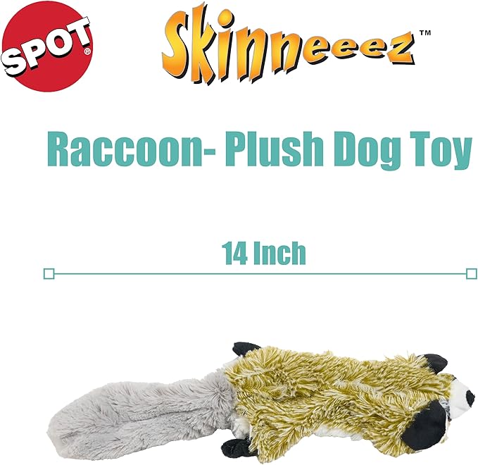 SPOT Skinneeez Raccoon 14 Inch Stuffing-Free Plush Dog Toy – Soft, Mess-Free Toy with One Squeaker for Small & Medium Dogs, Best for Light to Moderate Chewers