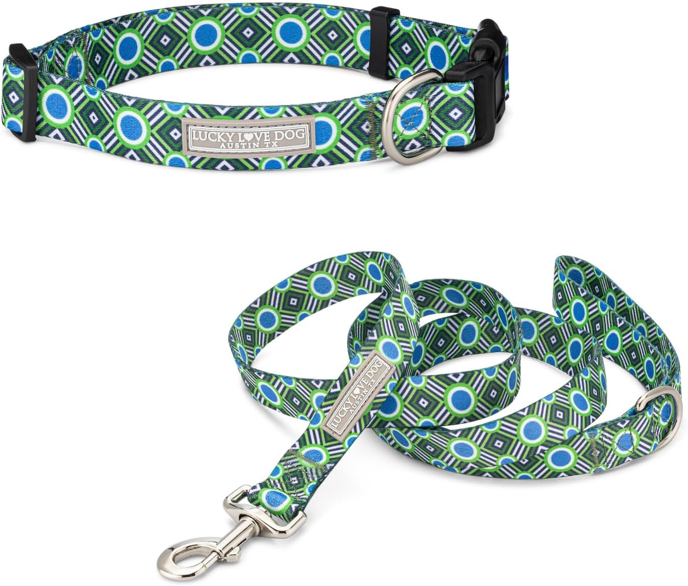 Lucky Love Dog - Easy Click Buckle Dog Collar with Leash Set Combo, Durable & Comfortable for Male & Female Dogs, Pet Collar for Small to Large Dogs, Secure Fit - Leo Combo, Large