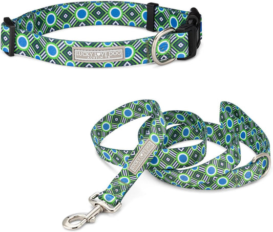 Lucky Love Dog - Easy Click Buckle Dog Collar with Leash Set Combo, Durable & Comfortable for Male & Female Dogs, Pet Collar for Small to Large Dogs, Secure Fit - Leo Combo, Large