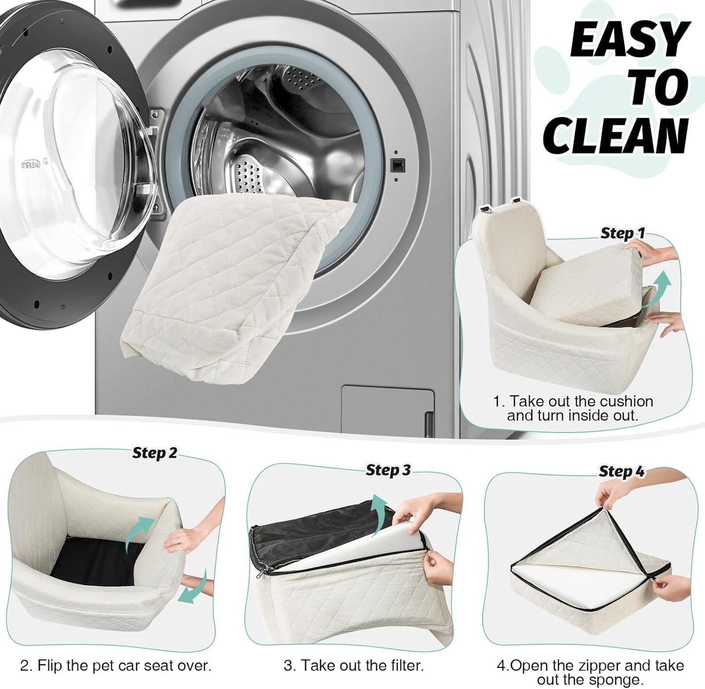 Dog Car Seat for Medium Dogs Up to 35lbs,Easy to Install with Adjustable Straps,Anti-Slip Bottom,Fully Detachable and Washable,Soft Fabric Fill in Memory Foam,2 Side Pockets(Beige,Medium)