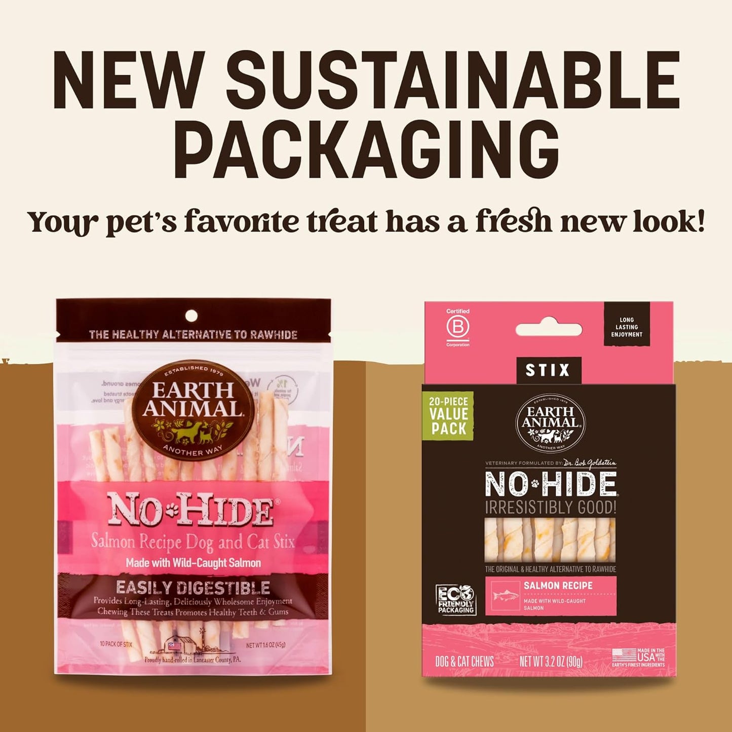 Earth Animal No-Hide Stix Salmon Recipe Natural Rawhide Alternative Dog & Cat Chews - 40 Count Extra Value Pack