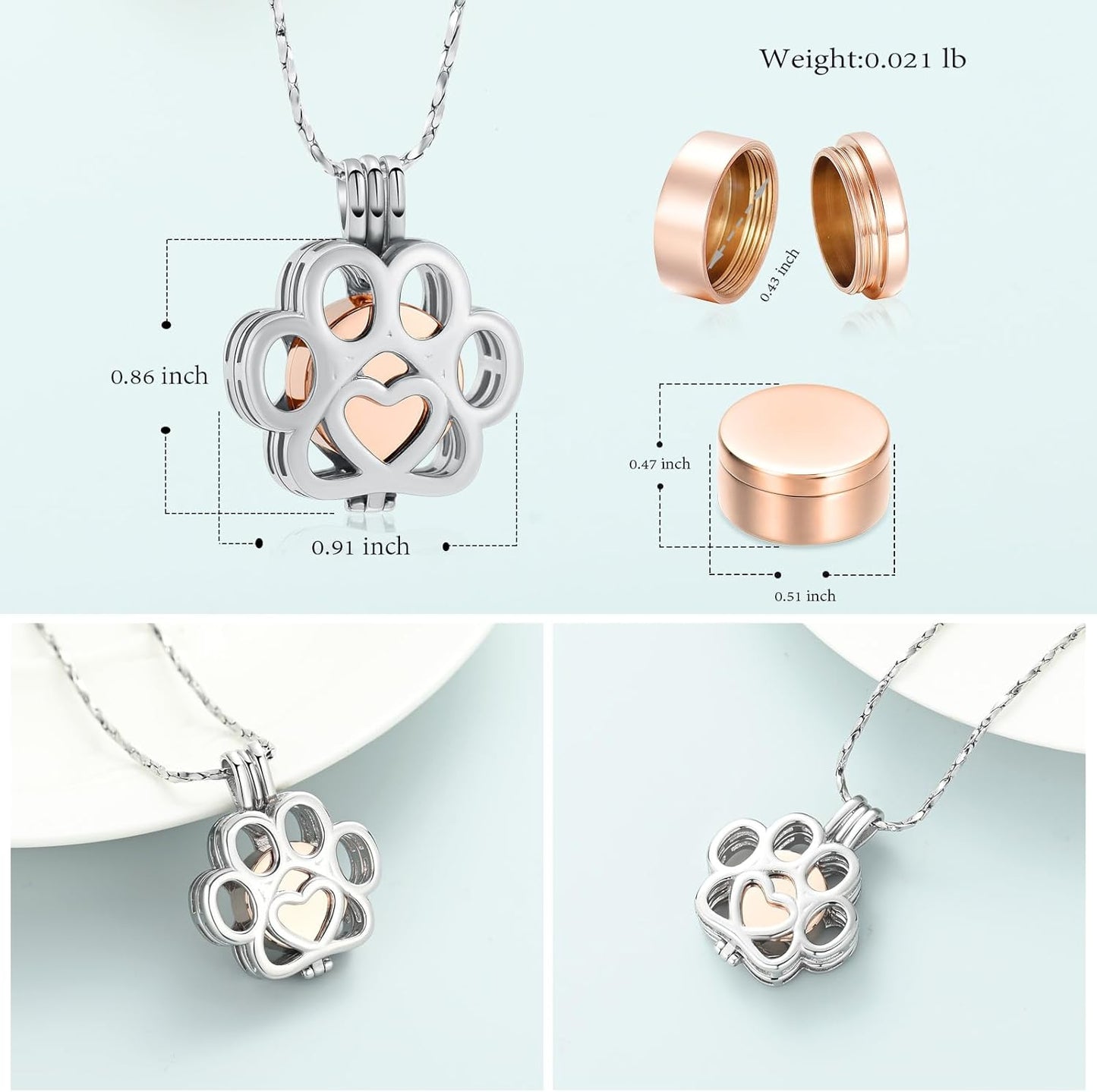 Imrsanl Pet Ashes Necklace Cremation Jewelry for Cat Dog Ashes Pendant Paw Print Urn Necklace for Women Men Keepsake Jewelry for Memorial Locket