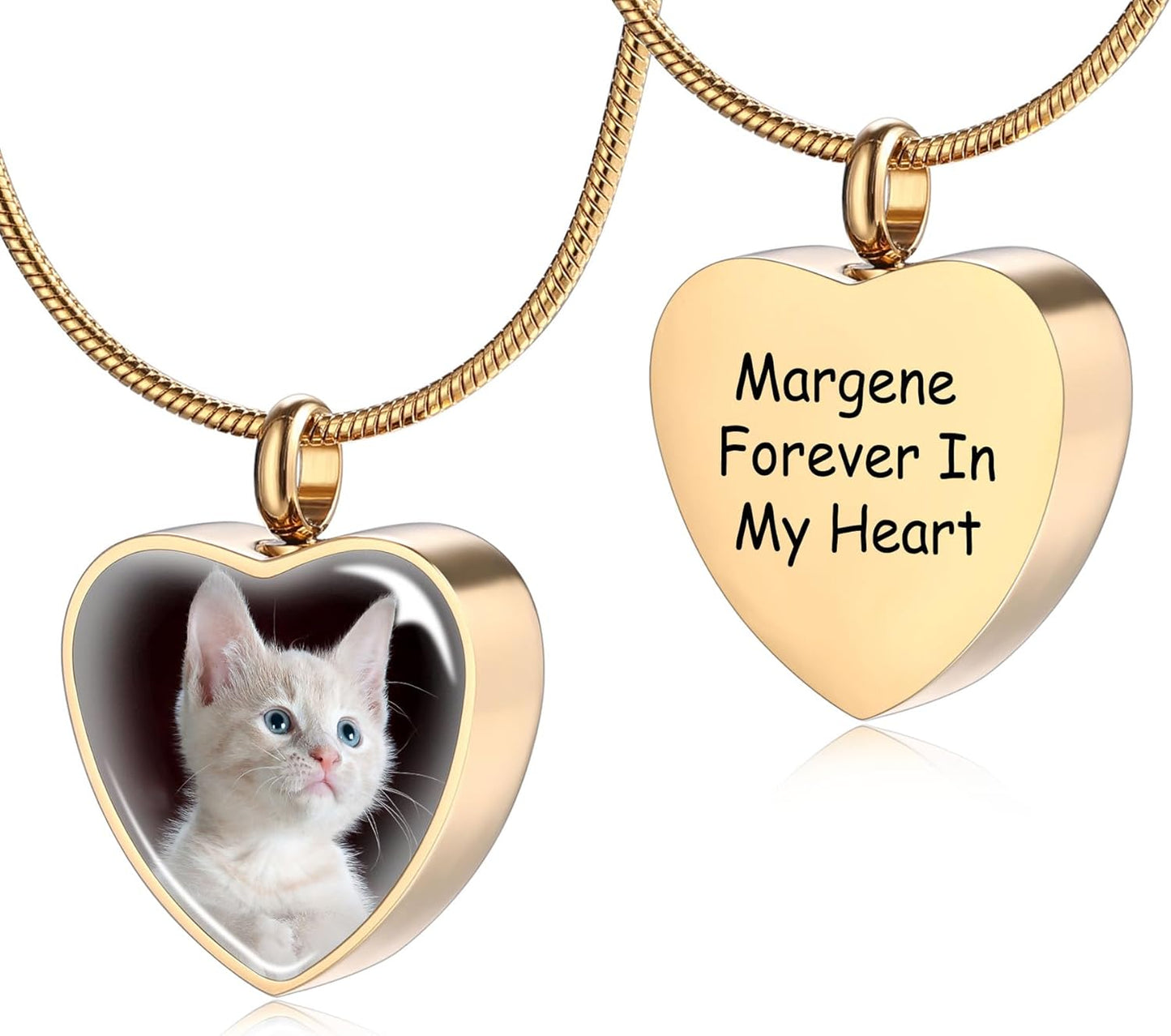 MeMeDIY Personalized Heart Paw Print Ashes Urn Pendant Necklace Custom Name/Photo/Date for Women Men Pet Lover Stainless Steel Memorial Dog Cat Pet Keepsake with Funnel Fill Kit Angel Wing