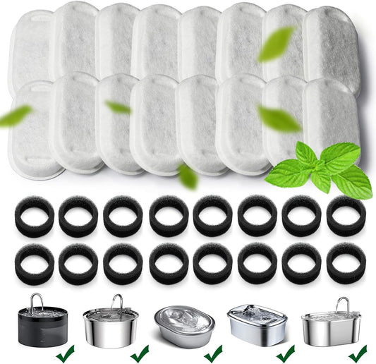 Cat Water Fountain Filters,Cat Fountain Replacement Filters for Stainless Steel 108oz/3.2L&67oz/2L Adjustable Water Flow Pet Water Fountain,Dog Water Fountain (16+16 Pack)