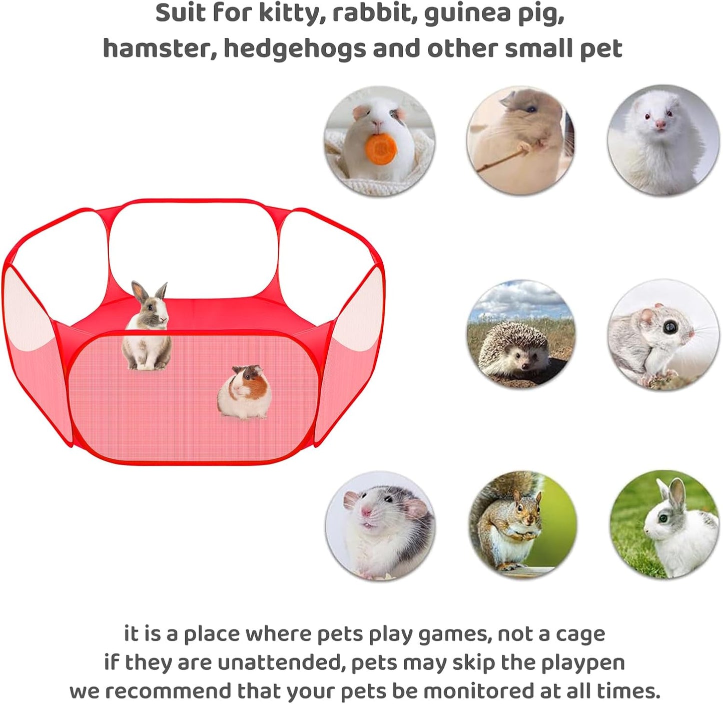 Amakunft Small Animals C&C Cage Tent, Breathable & Transparent Pet Playpen Pop Open Outdoor/Indoor Exercise Fence, Portable Yard Fence for Guinea Pig, Rabbits, Hamster, Chinchillas and Hedgehogs