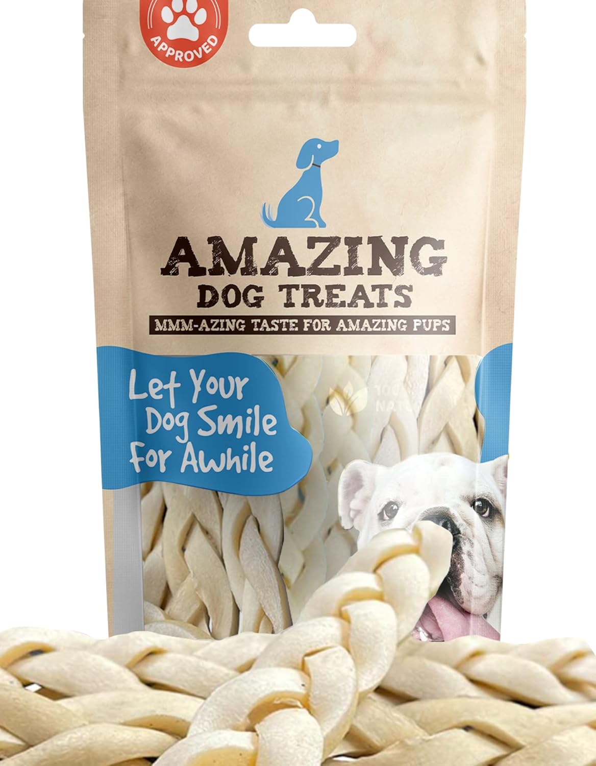 Amazing Dog Treats - Beef Cheek Braids Dog Chew (6 Inch - 15 Pack) - NO Odor - Rawhide Alternative - Beef Cheek Slice Chip Sticks - No Dyes, Chemicals, or Preservatives