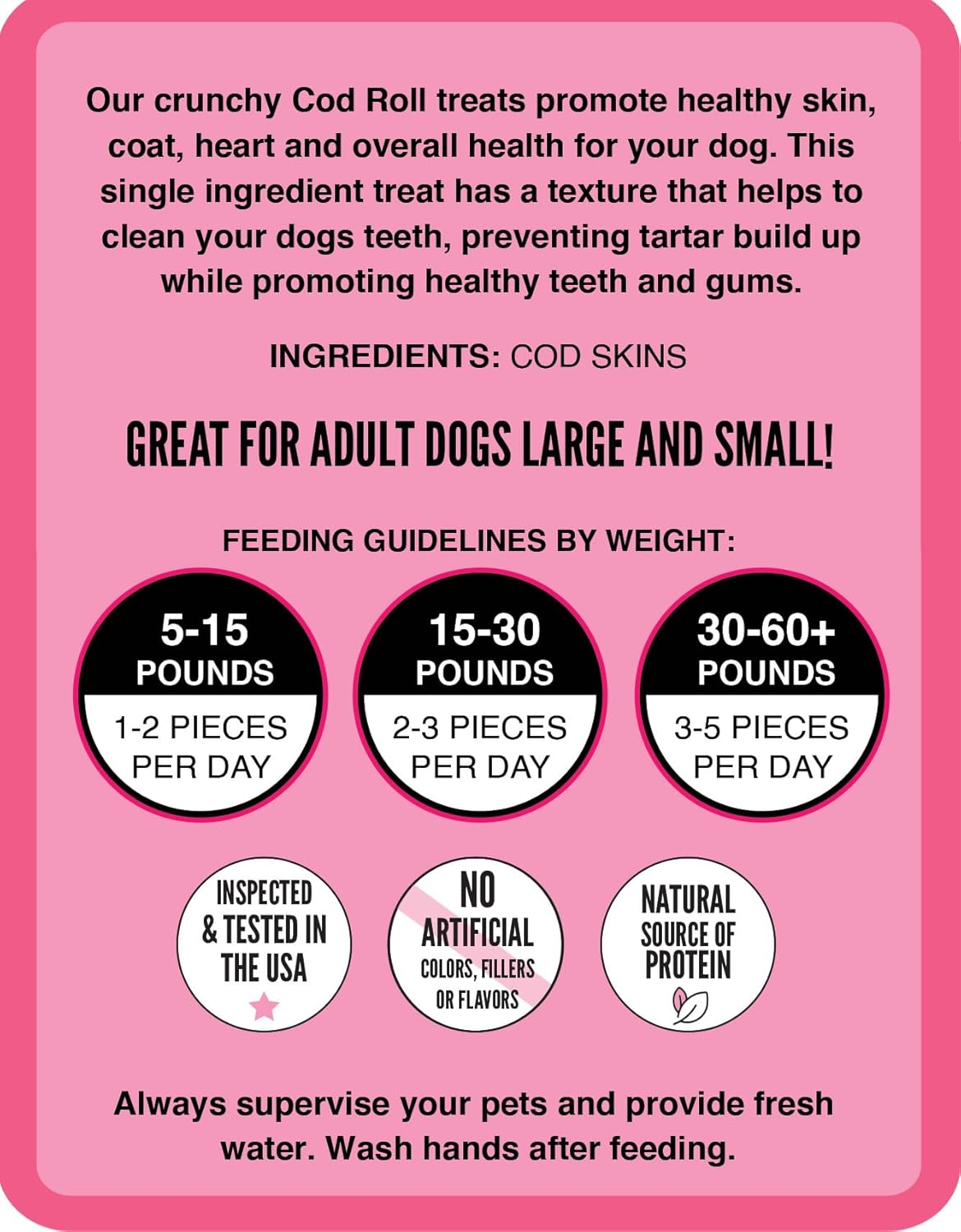 Hubert Pet Premium Cod Skin Rolls - Single Ingredient Natural Dog Treats for All Breeds, No Artificial Additives - 1.5 lbs Bag