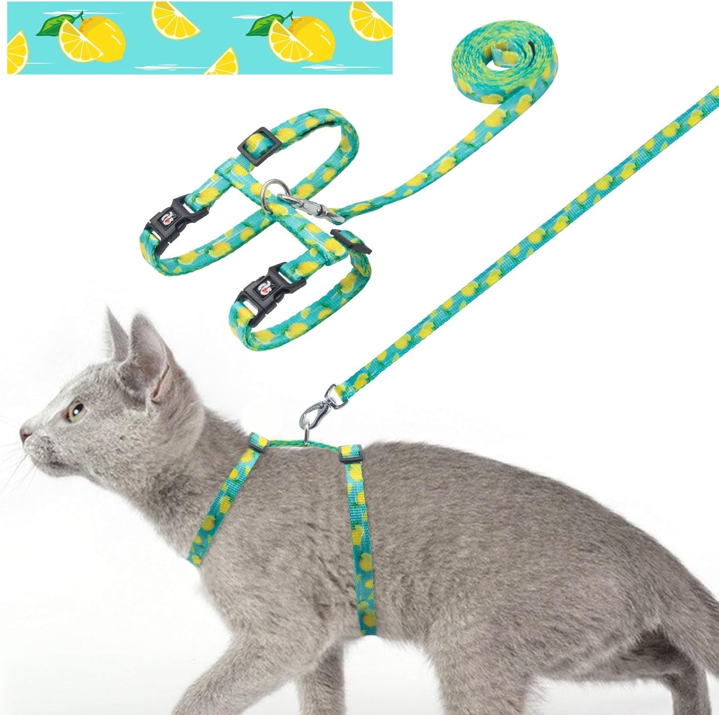 azuza Cat Harness and Leash Set for Safe Walking and Travel, Escape Proof Cat Harness, Lightweight Soft and Comfortable, Adjustable Kitten Harness for Small Medium Large Cats, Lemon