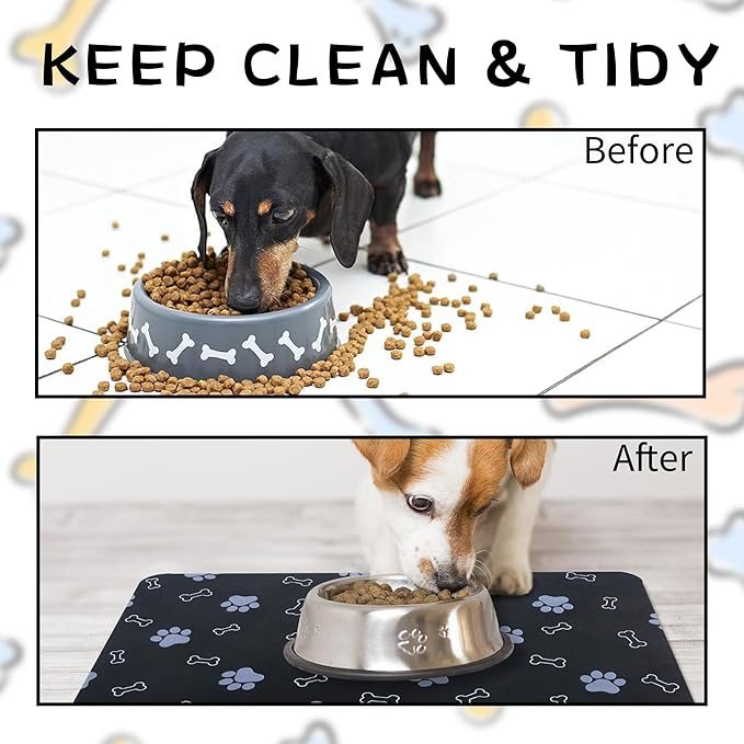 Pet Cat Dog Food Mat Non Slip Mat for Dog Water Bowl Mat Quick Dry Absorbent Cat Feeding Mat, 18.1 * 11.8 in, Dark Grey