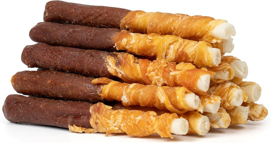 MON2SUN Dog Treats 5 Inch Double Flavor Chicken & Chicken Liver Wrapped Rawhide Sticks, Teeth Cleaning for Small Dogs, 10.6 oz (15 Count)