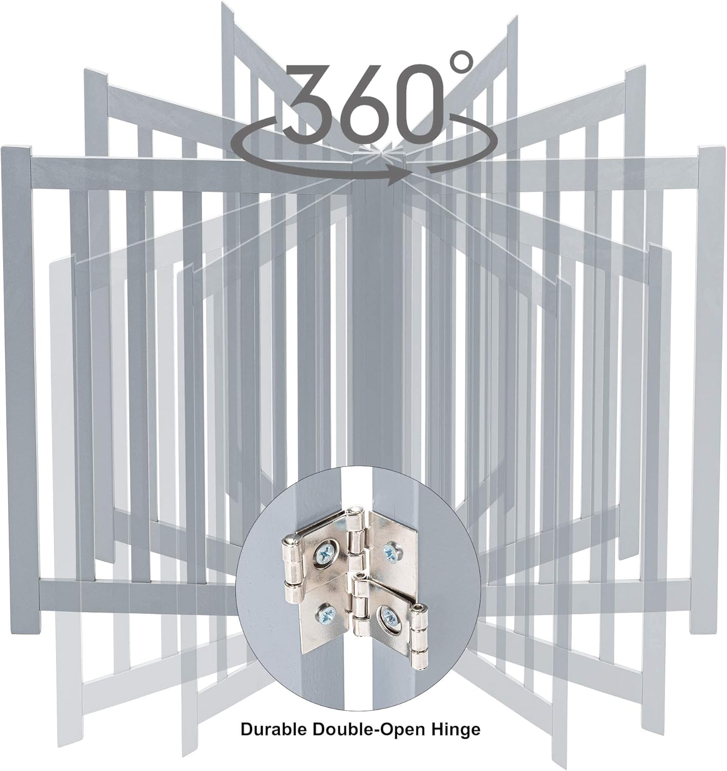 LZRS 4-Panel Wooden Free Standing Foldable Dog Gate Indoor – 24" High, Extra Wide Step-Over Safety Pet Gate for Doorways, Stairs, Hallways, Large Spaces & Playpen for Puppies Indoor Use, Grey