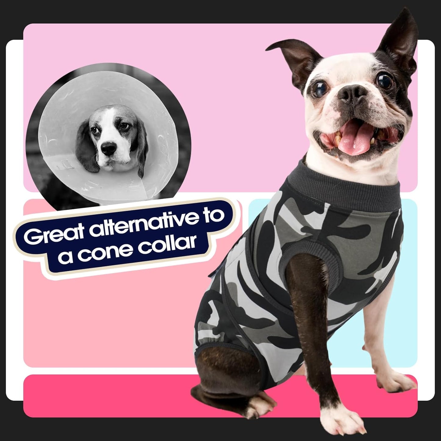 FUAMEY Dog Recovery Suit Male,Dogs Surgery Neuter Suits Puppy Spay Shirts for Female Protect Dog's Skin Anti Licking Abdominal Wounds Doggie Onesie Pet Bodysuit Alternative to Cone Grey Camouflage XS