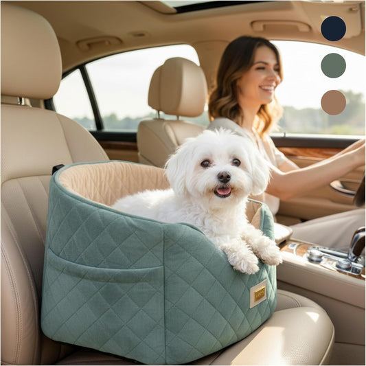 Premium 2-in-1 Dog Car Seat & Home Bed for Small Dogs – Premium Travel Pet Bed with Safety Straps, Stylish Design, Soft Plush Cushion & Secure Portable Comfort – Under 30lbs (Green)