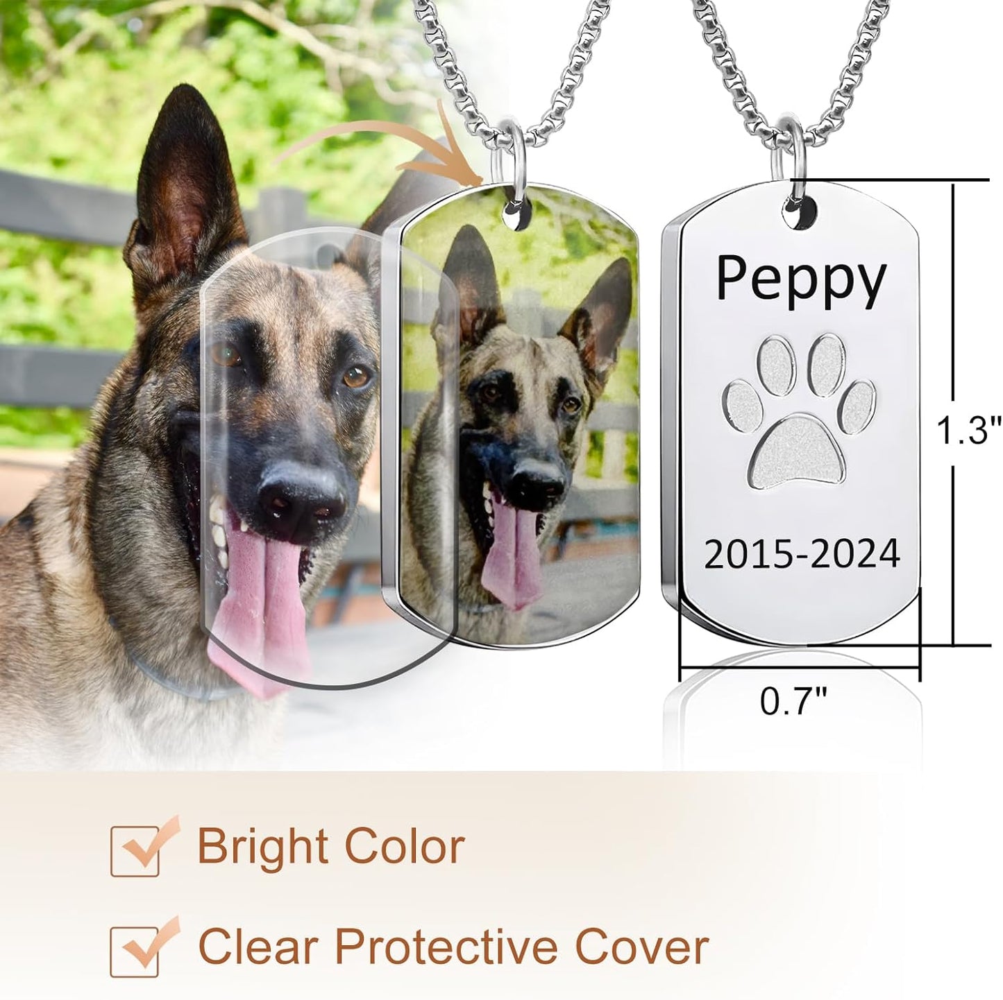 Funnylife Personalized Pet Urn Necklaces for Dog Cat Ashes Custom Photo Text Stainless Steel Cremation Jewelry Pet Loss Memorial Gift