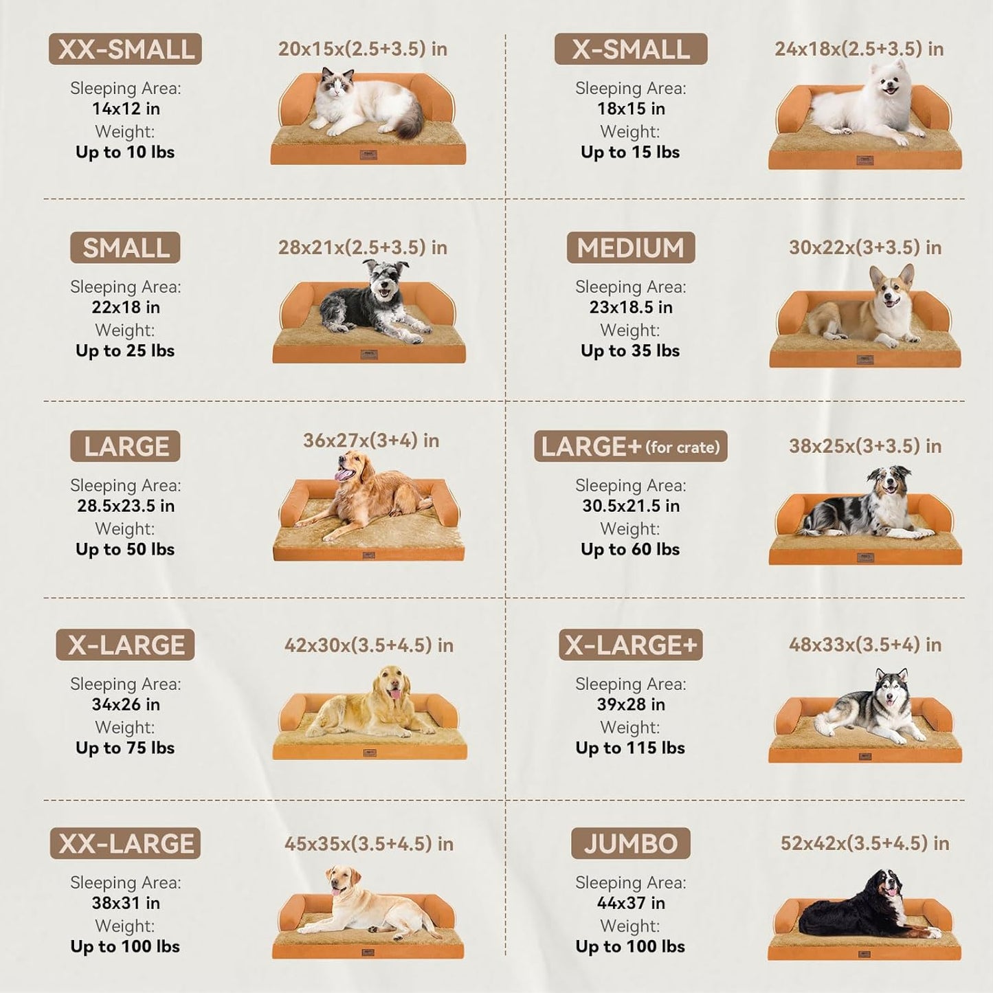 Large Dog Bed Orthopedic Washable, Orthopedic Dog Beds for Large Dogs with Washable Cover, Removable Bolster and Non-Slip Bottom Orange Pet Beds, XL XLarge Extra Large Dogs