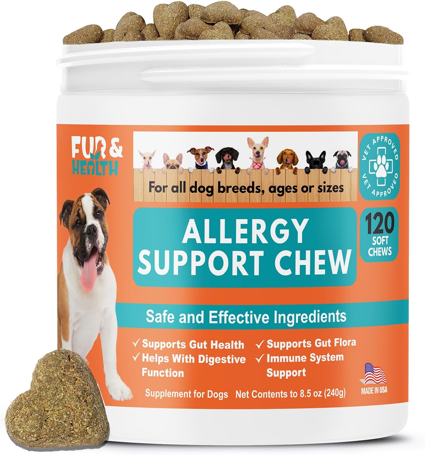 Dog Allergy Relief Chews with Probiotics, Colostrum & Omega-3 - Natural Anti-Itch Support for Seasonal & Food Allergies - Chicken Flavored Immune Supplement (120 Count)