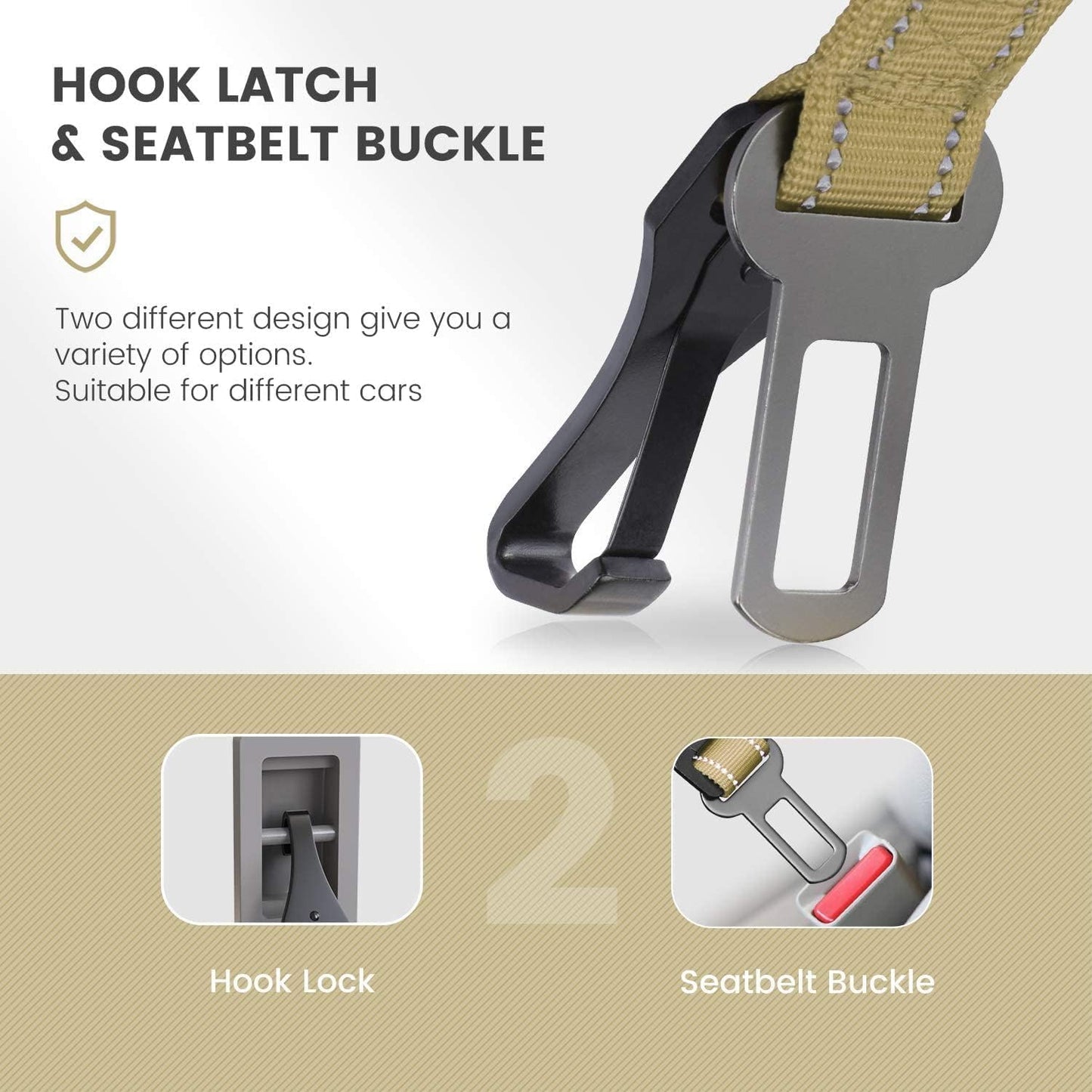 IOKHEIRA Dog Seat Belt 3-in-1 Car Harness for Pets Adjustable Safety Seatbelt Nylon Reflective Bungee Fabric Dog Car Harness with Clip Hook Latch & Buckle, Swivel Zinc Alloy Carabiner (Green)