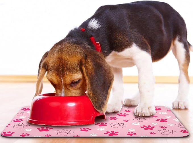 Dog Food Mat, Absorbent Water Bowl Mats Cat Pet Feeding Placemats Pink 12 * 20 inch