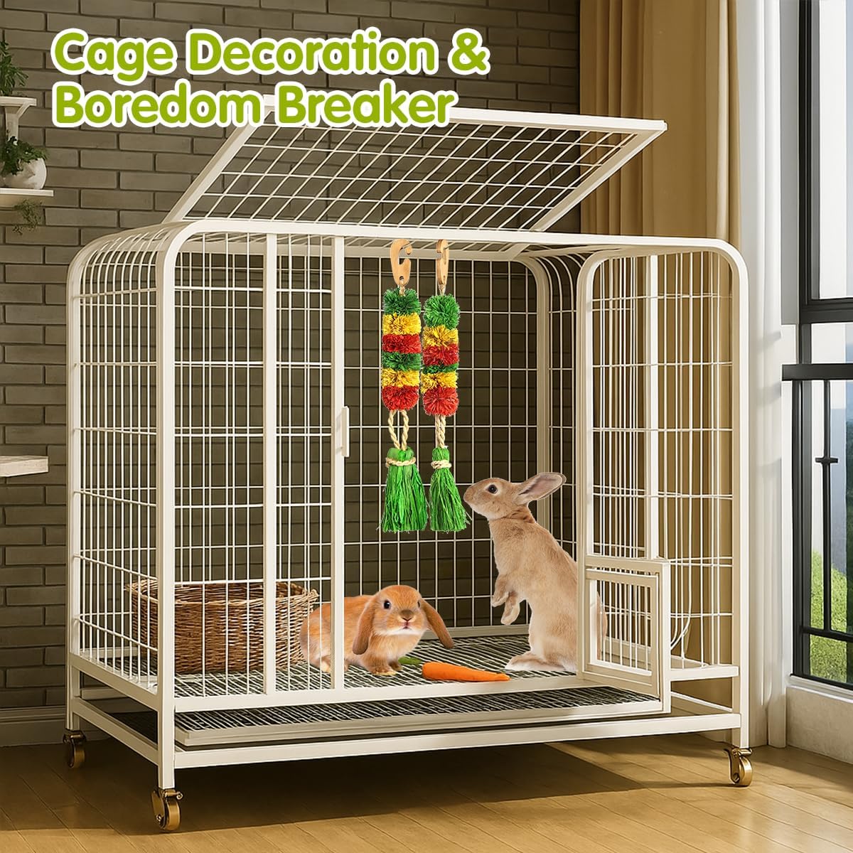 Abizoo Bunny Cage Hanging Rabbit Toys for Bunny Boredom, Habitat Decor & Boredom Breaker for Rabbit Guinea Pig Hamster Chinchilla Gerbils Bird and Other Small Animals