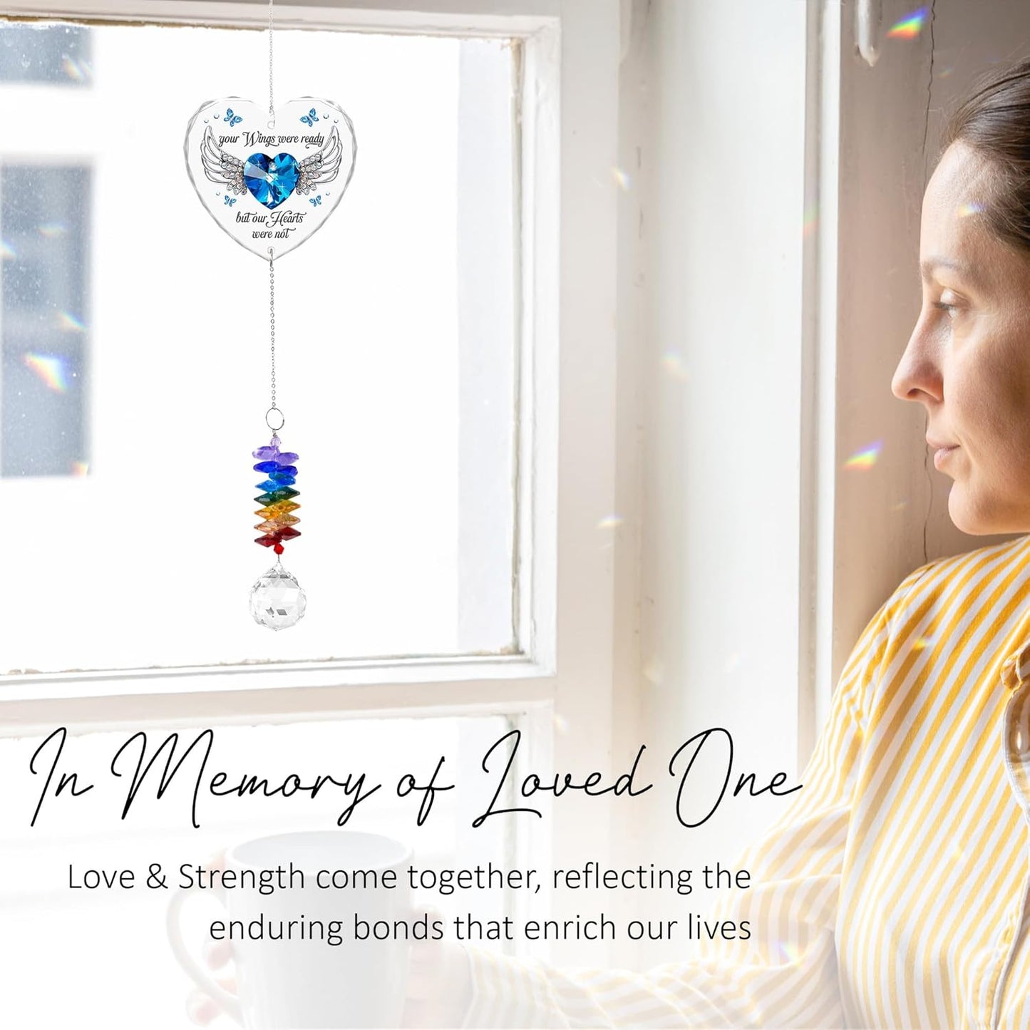 Memorial Suncatcher - Sympathy Gift for Loss of Loved One - Crystal Rainbow Maker - Your Wings were Ready - Hanging Crystal Decor - Loss of Family Friend Pet - Hanging Suncatcher Ornament