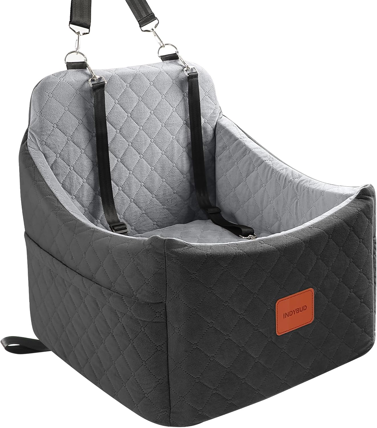 Dog Car Seat for Small Medium Dogs,Detachable Washable Dog Booster Seat Under 35lbs, Pet Car Seat Travel Bed with Storage Pockets and Safety Belt (Black/Grey, Medium)