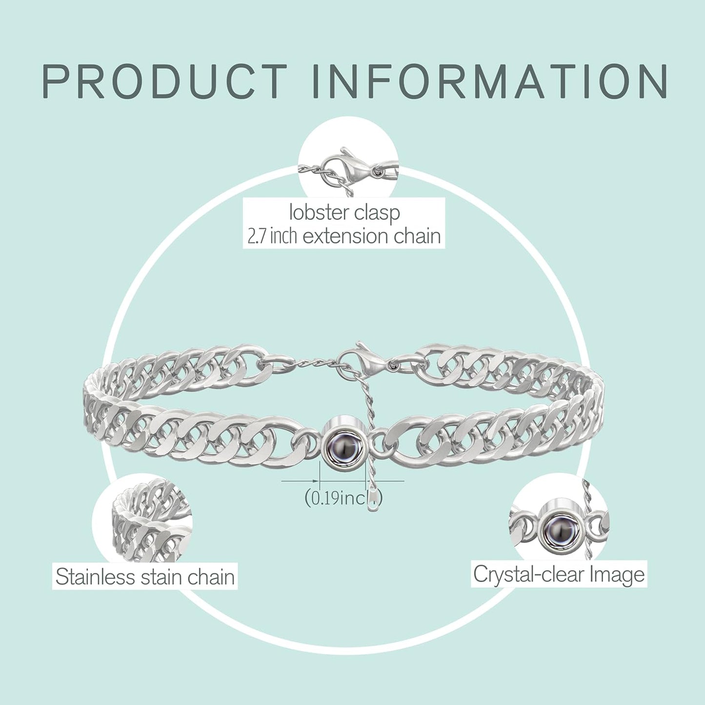 EMIRISTIC Custom Photo Bracelet - Personalized Picture Natural Stone Cuban Chain Bracelet - Any Special Day Gifts