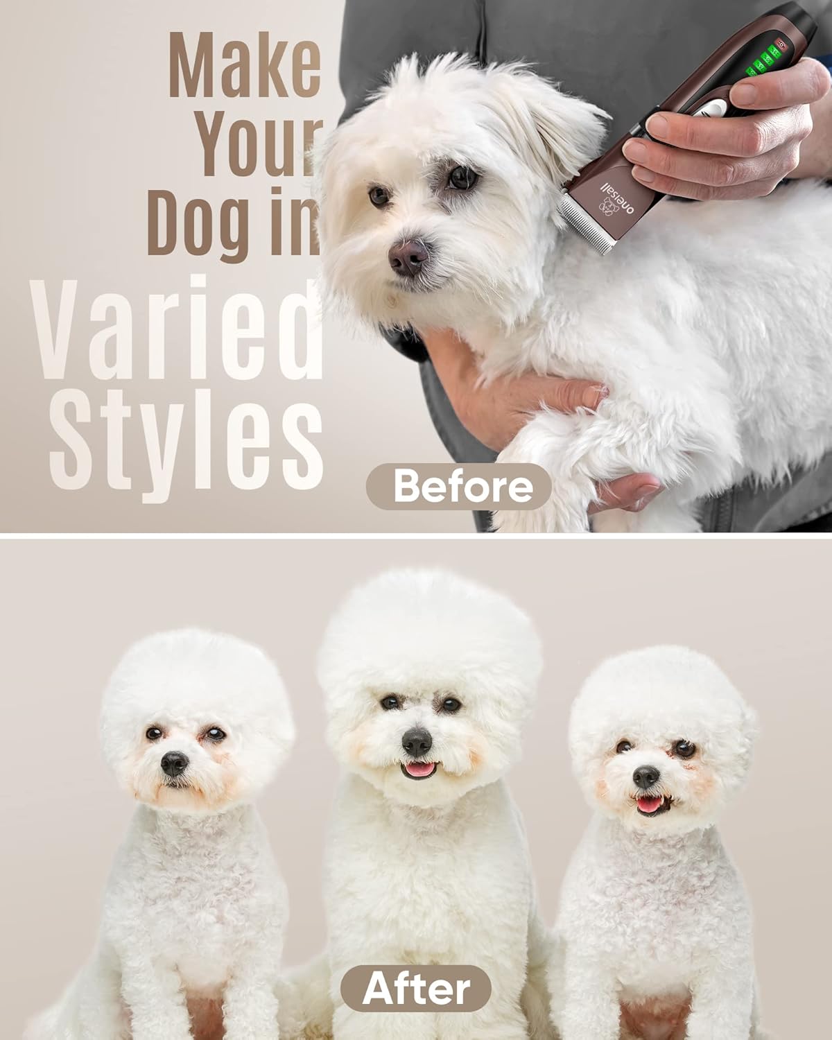 Oneisall Low Noise Dog Clippers, 2-Speed Quiet Grooming Kit Rechargeable Cordless Pet Hair Clipper Trimmer Shaver for Small and Large Dogs Cats Animals (Dark Plum)