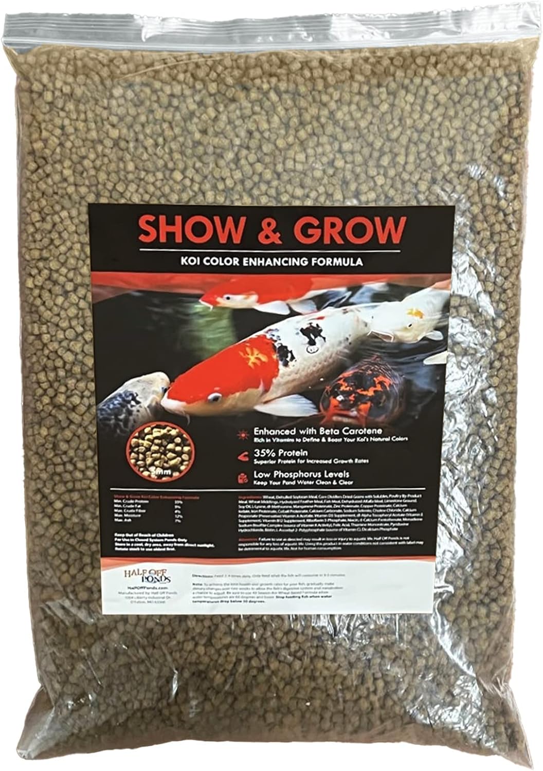 HALF OFF PONDS Show and Grow Koi and Goldfish Color Enhancing and Protein Food 5 lb Bag - KOISG-005