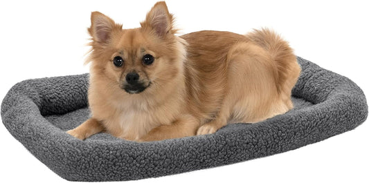 Furhaven Dog Bed for Small Dogs & Indoor Cats, 100% Washable, Sized to Fit Crates - Sherpa Fleece Bolster Crate Pad - Gray, Small