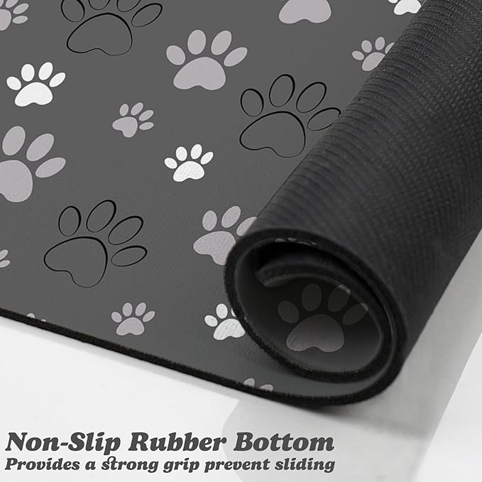 Dog Food Mat, Absorbent Water Bowl Mats Cat Pet Feeding Placemats Dark Gray 12 * 20 inch