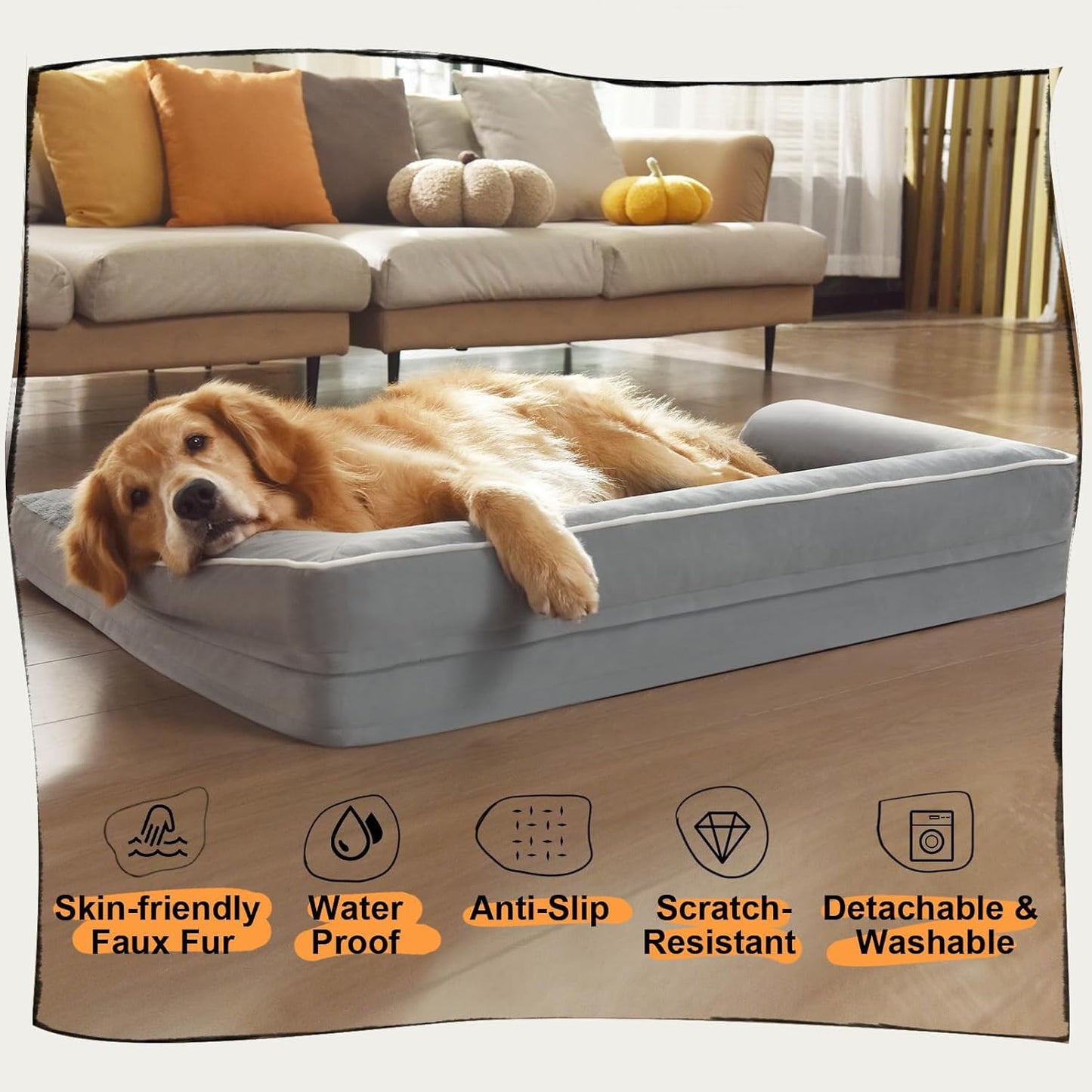 Dog Bed Large Sized Dogs-Orthopedic Waterproof Bed for Dogs,Large Dog Beds with Washable Removable Cover & Non-Slip Bottom