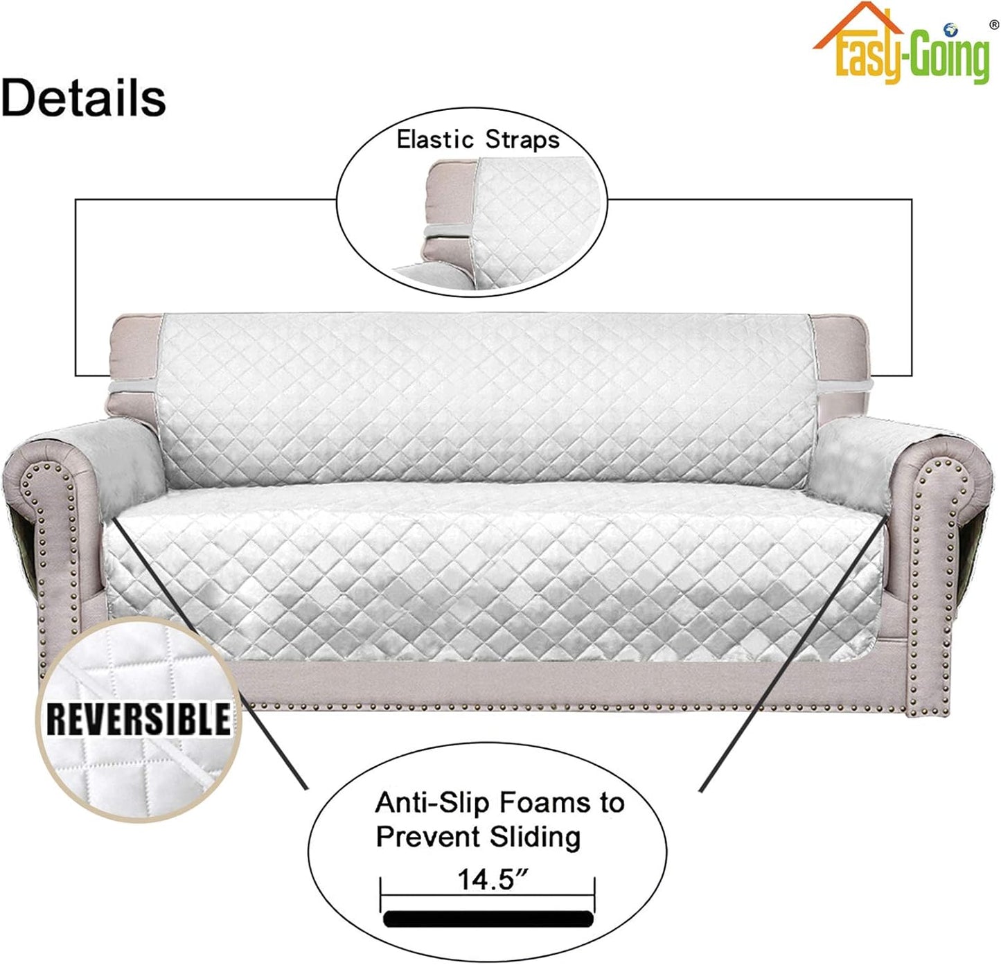 Easy-Going Sofa Slipcover Reversible Loveseat Sofa Cover Couch Cover for 2 Cushion Couch Furniture Protector with Elastic Straps for Pets Kids Dog Cat (Oversized Loveseat, White/White)