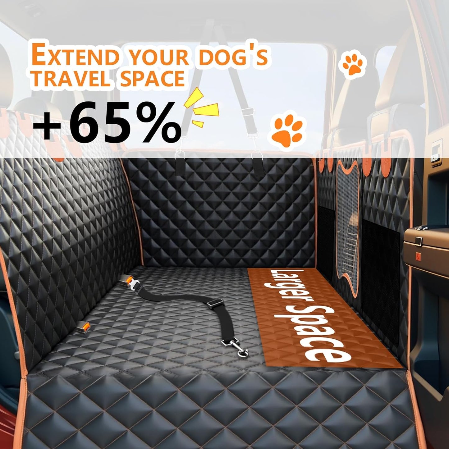 Back Seat Extender for Dogs,Dog Car Seat Cover for Back Seat with Hard Bottom Holds 500 lbs,Car Seat Protector,Waterproof Extender for Dogs,Pet Bed for Full Size F150/RAM1500/Silverado Crew Cab Pickup