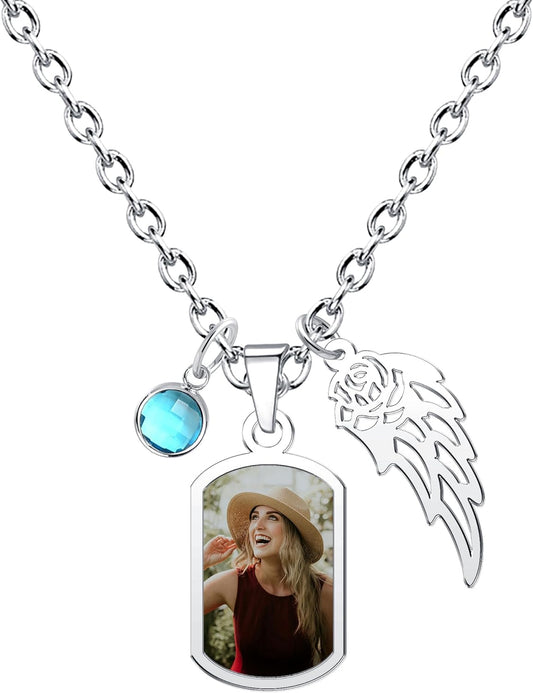 CharmSStory Personalized Photo Necklaces Custom Engraved Name Necklace Memory Keepsake Picture Necklace Pendant Customized Gifts for Women Men