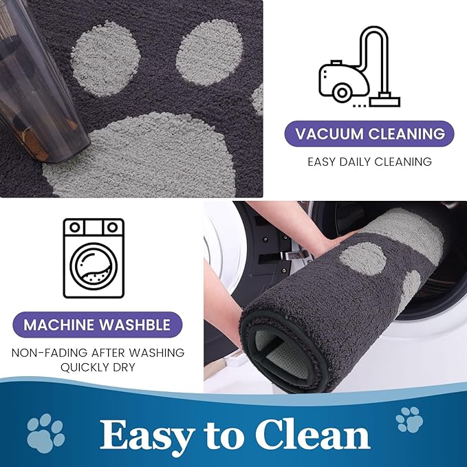Buganda Dog Door Mat for Muddy Paws, Absorbent Dirt Trapper Washable Indoor Doormats, Non Slip Low-Profile Mud Mat for Dogs, Front Entrance Doormat for Inside Floor (30x20 Inches, Dark Grey)