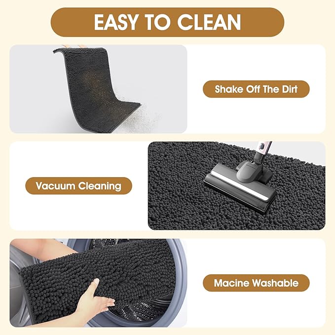 4 Pieces Muddy Door Mats for Dogs, Chenille Absorbent Pet Mats, Quick Dry, Trap Dirt Non Slip Heavy Indoor Doormat Soft Dog Bed Mat Front Inside Door Mat for Indoor Outdoor Entrance,Dark Grey