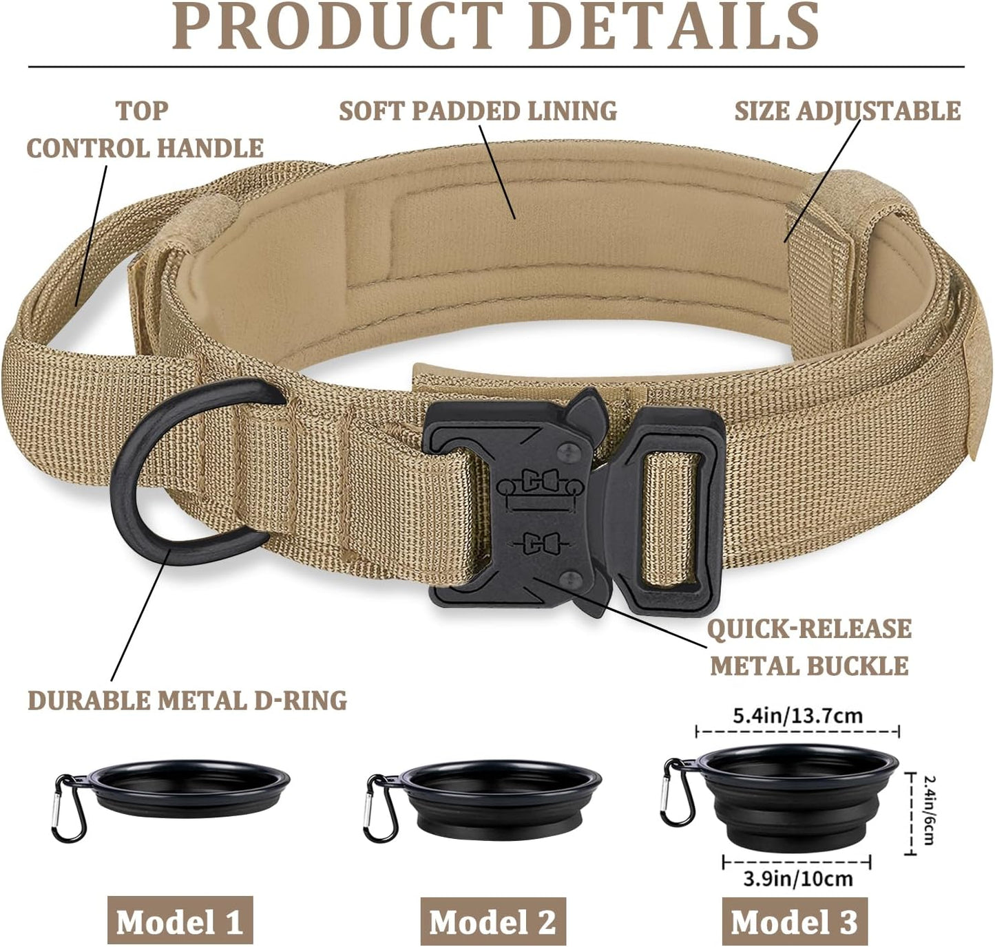 COOYOO Tactical Dog Collar Set, Adjustable Military Nylon Collar with Control Handle and Heavy Metal Buckle for Medium and Large Dogs