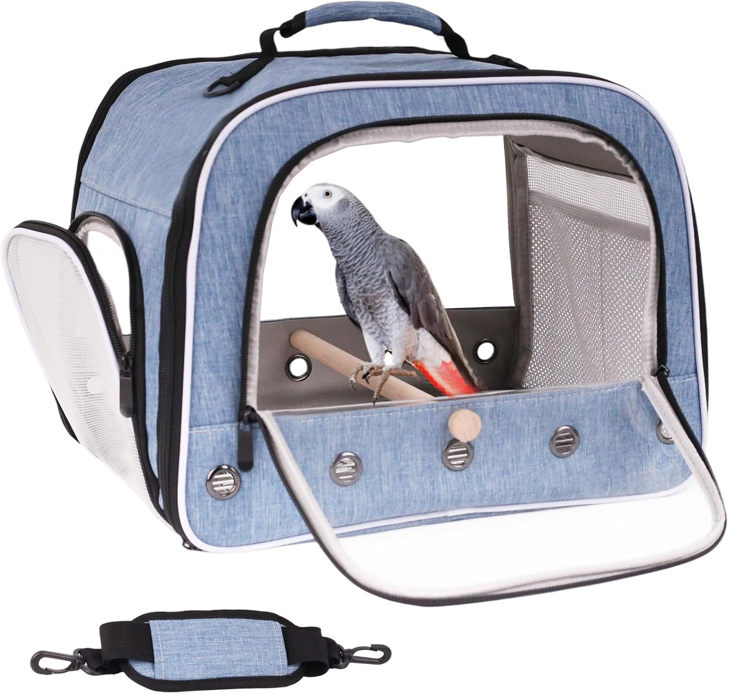 Bird Travel Carrier Cage for Large Size Parrot, Portable Bag with Metal Tray and Grid to Carry and Transport Medium and Large Birds Like African Grey, Long Tail Cockatiel and Parrot