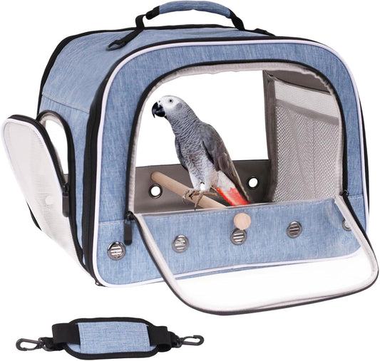 Bird Travel Carrier Cage for Large Size Parrot, Portable Bag with Metal Tray and Grid to Carry and Transport Medium and Large Birds Like African Grey, Long Tail Cockatiel and Parrot