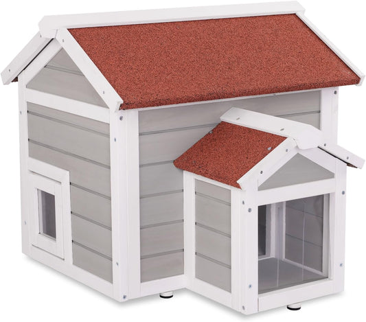 Cat House Outdoor Weatherproof Feral Shelter Indoor with Openable Asphalt Roof for Cats & Small Animals